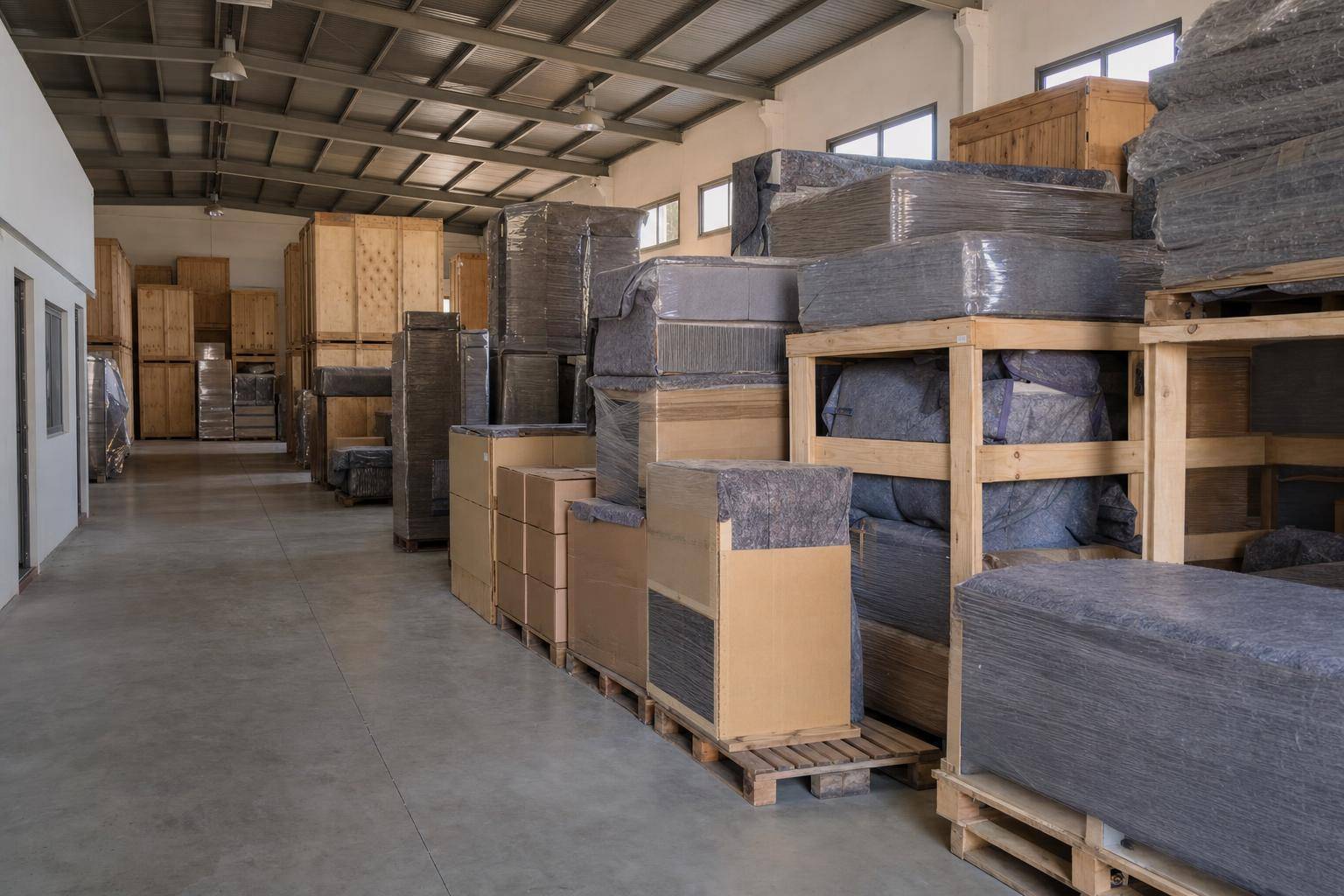 Muebles embalados en un guardamuebles en Córdoba