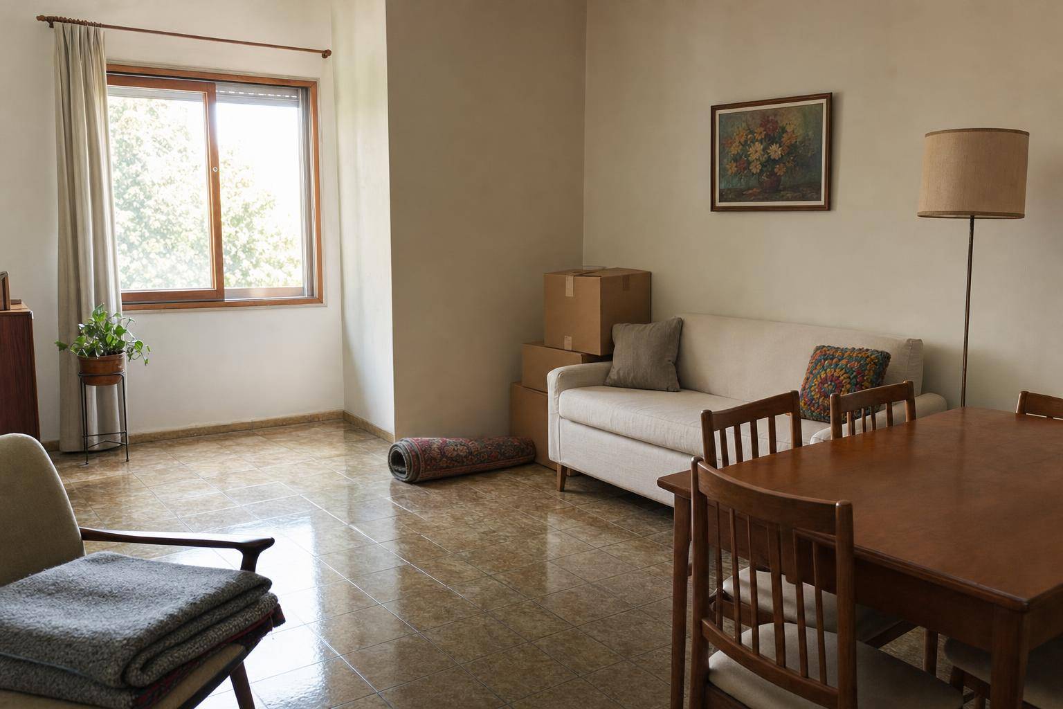Living con los muebles ya ubicados después de una de las mudanzas en Córdoba