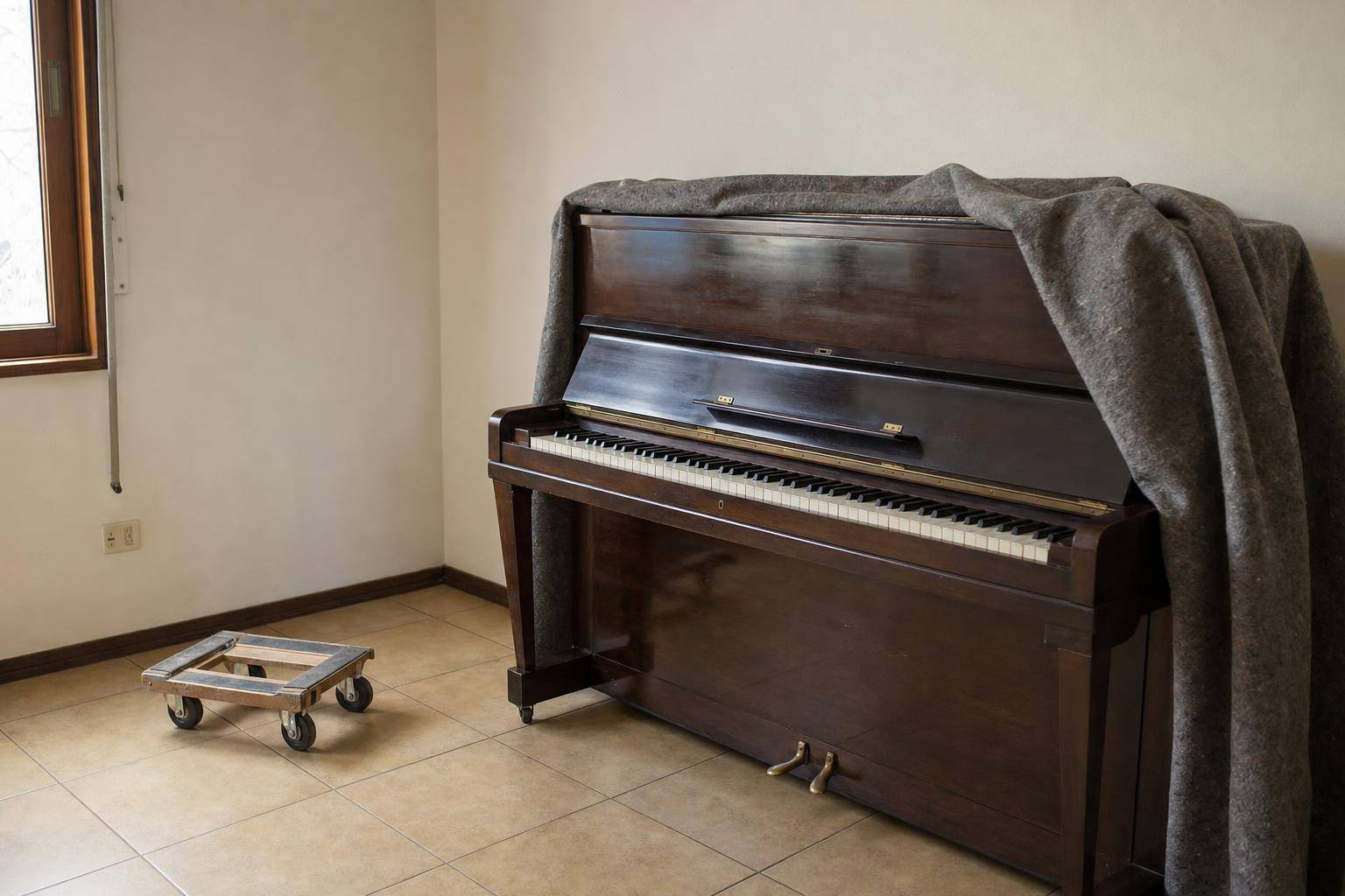 Piano vertical ya ubicado tras un traslado de pianos en Córdoba